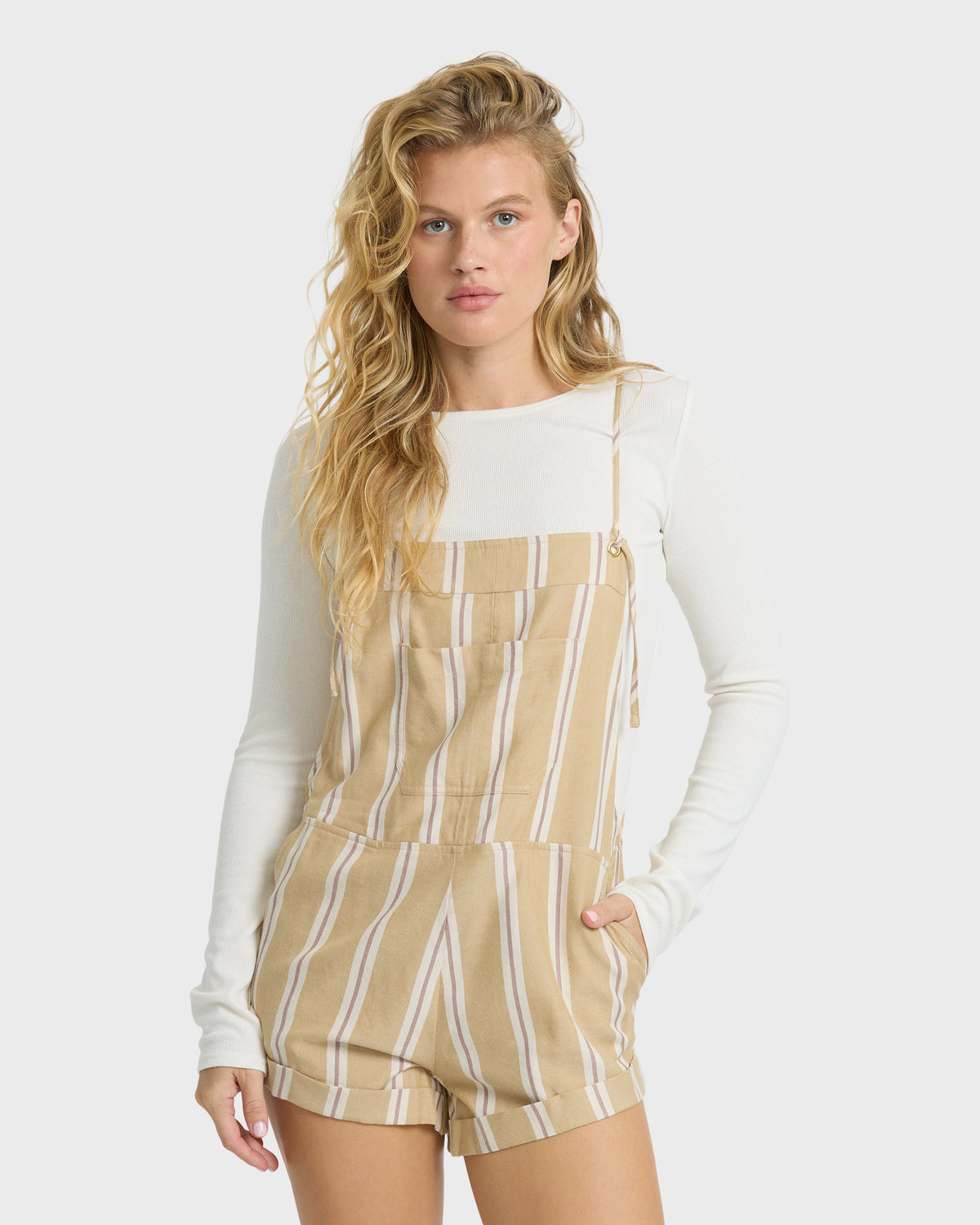 
Wild Pursuit Striped Overall Romper - Curry