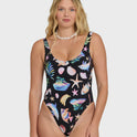 Party Wave Tanker One Piece Swimsuit - Black Pebble