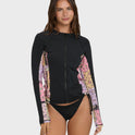 Dreamy Daze Zip Front Long Sleeve Rashguard - Black Pebble