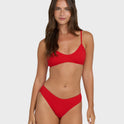 Rising Tide Ruched V Bralette Bikini Top - Fiesta Red
