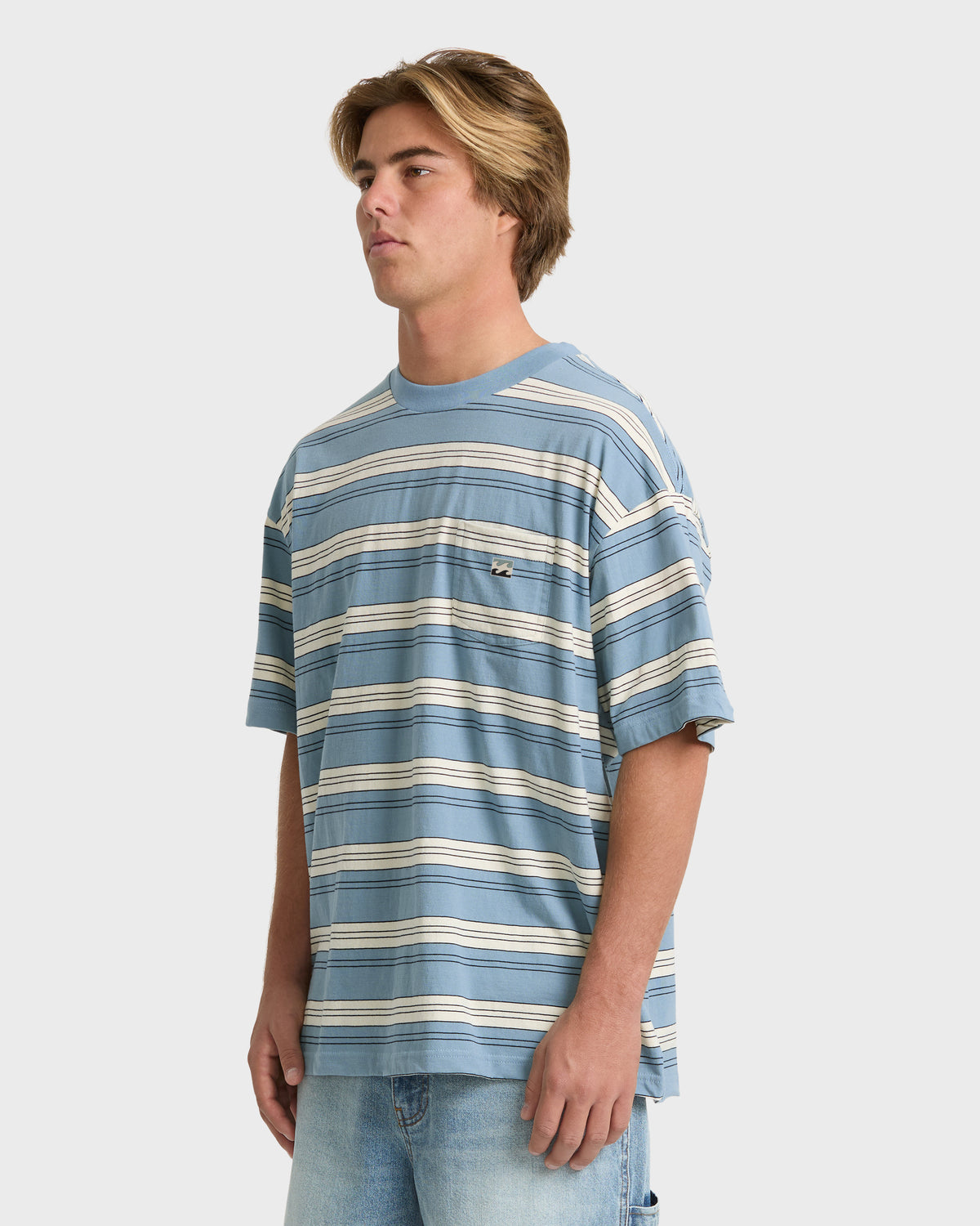 
Baxter Stripe Short Sleeve Pocket Tee - Blue Fog