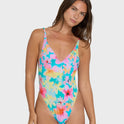 Pipe Dreams Deep V One-Piece Swimsuit - Bright Marine