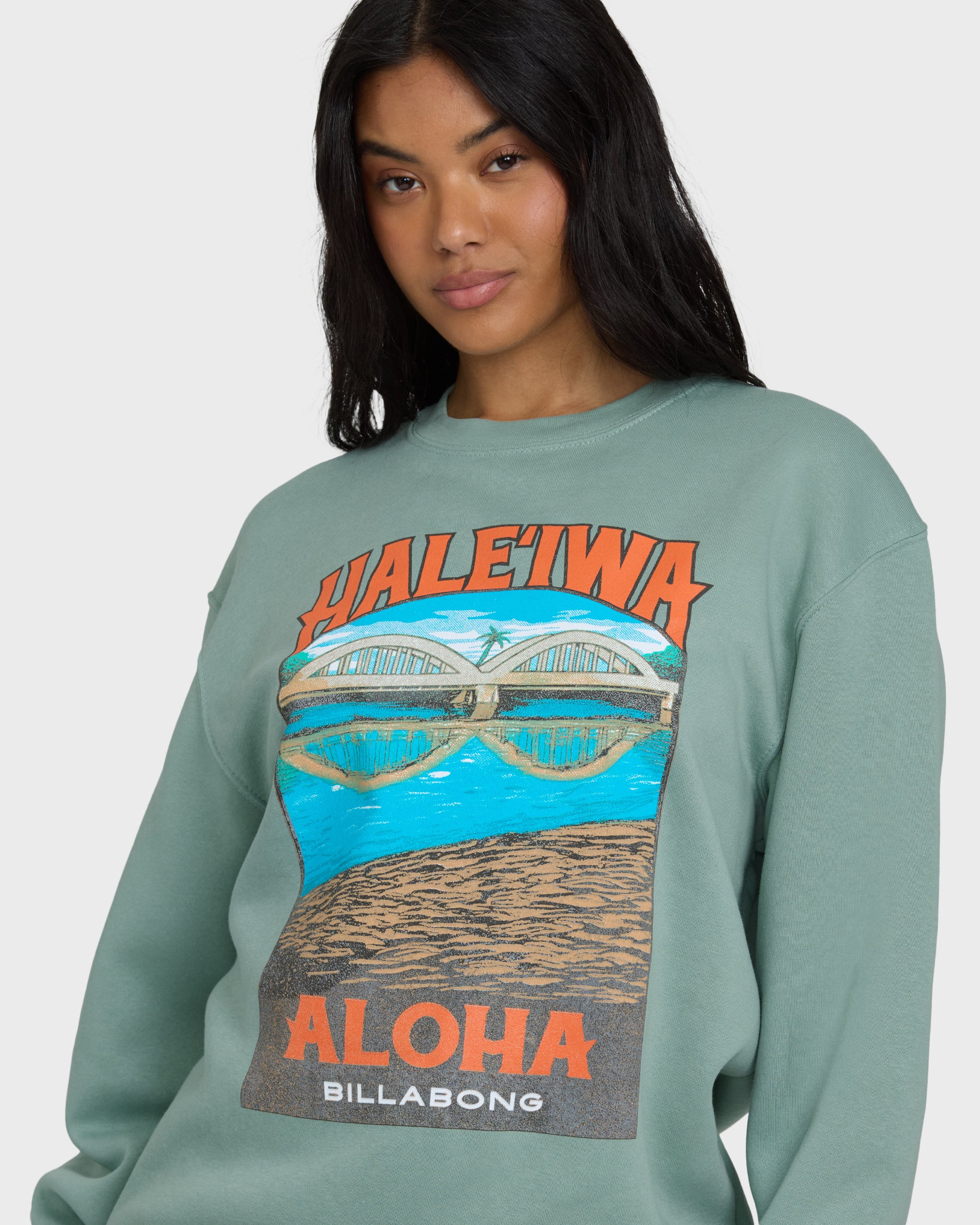 Haleiwa Scenic Poster Crewneck Sweatshirt - Sea Glass | Billabong Haleiwa Scenic Poster Crewneck Sweatshirt - Sea Glass | Billabong