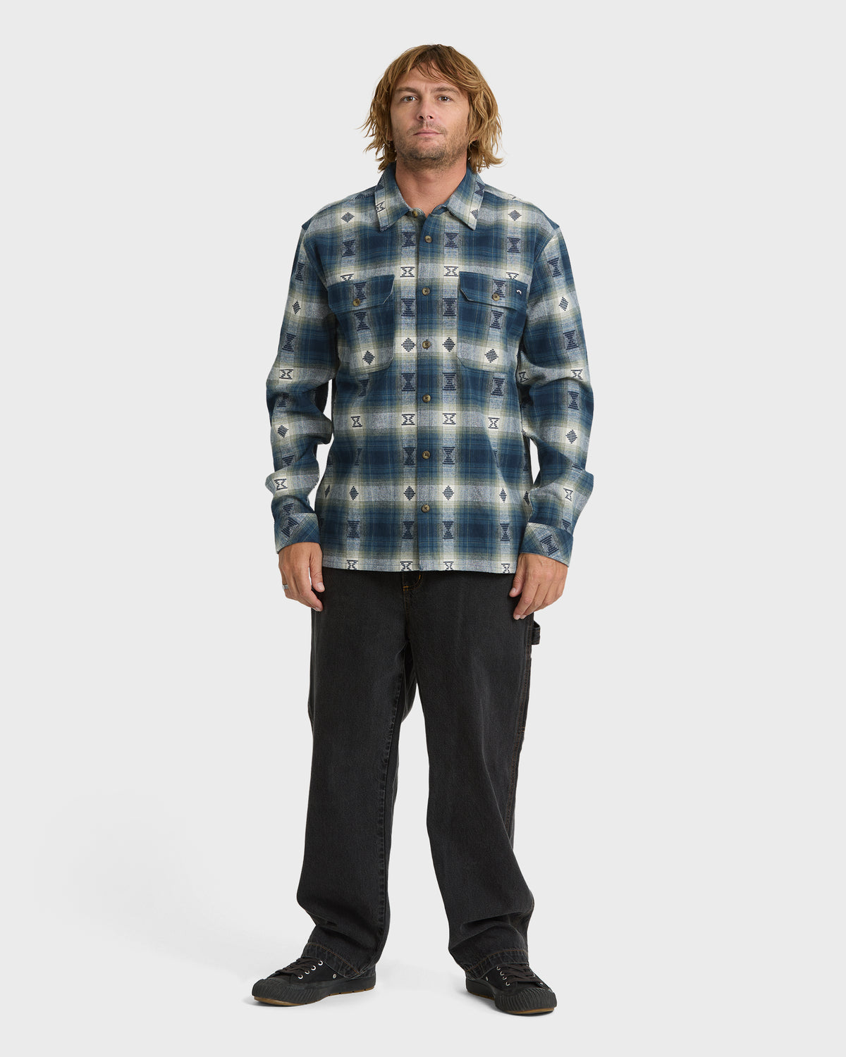 
Offshore Jacquard Long Sleeve Flannel Shirt - Dark Denim