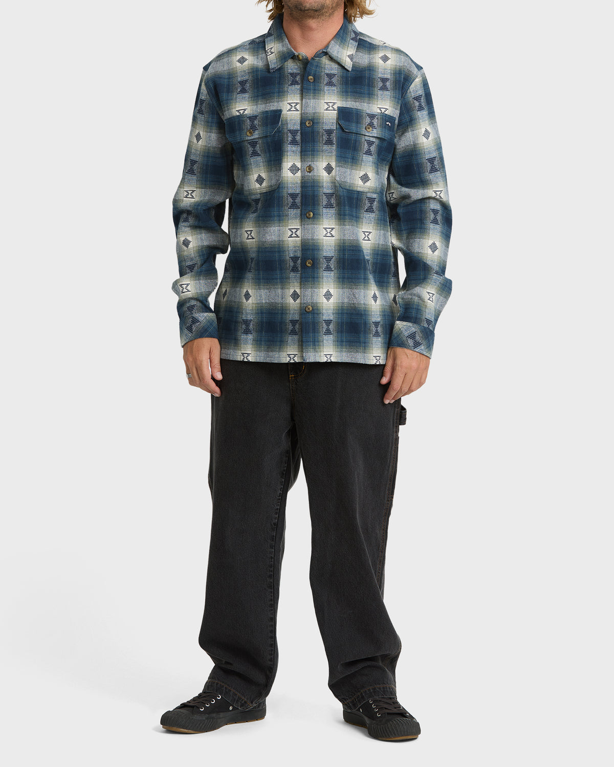 
Offshore Jacquard Long Sleeve Flannel Shirt - Dark Denim
