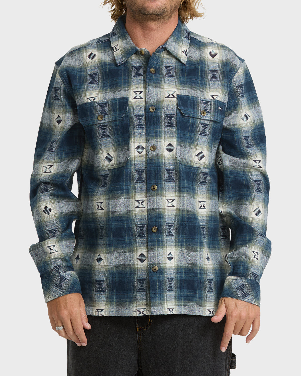 
Offshore Jacquard Long Sleeve Flannel Shirt - Dark Denim
