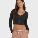 Paxton Long Sleeve Cotton Knit Top - Black Sands