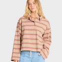 Sugar Stripe Long Sleeve Cotton Polo Shirt - Sugar Almond