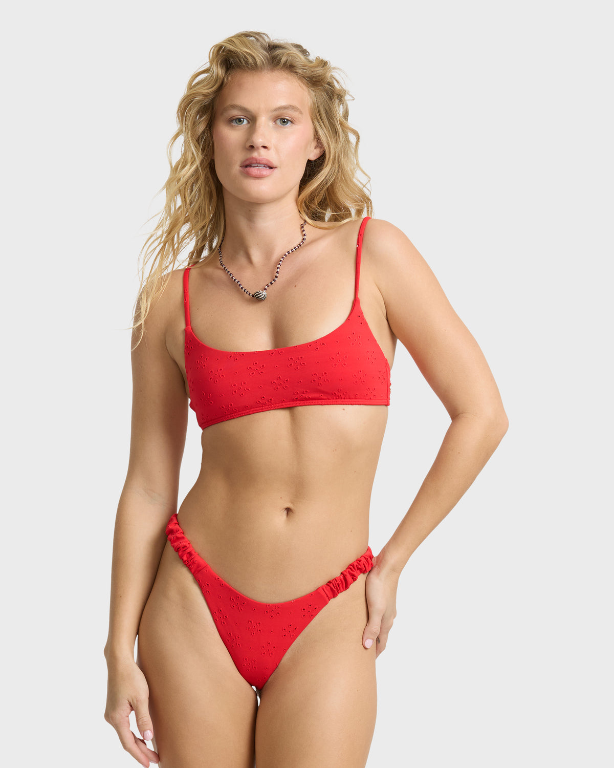 
Simply Sweet Eyelet Sunni Scrunch Skimpy Bikini Bottoms - Hibiscus