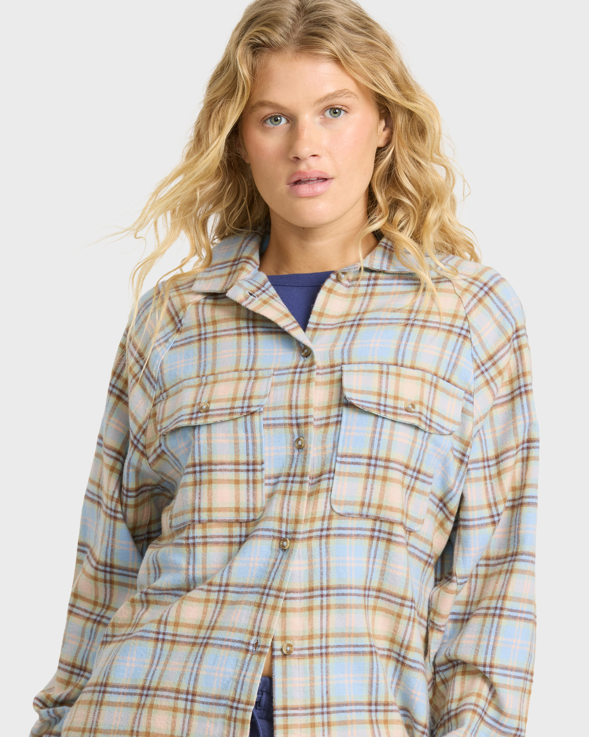 
Coastal Breeze Long Sleeve Flannel Shirt - Cornflower
