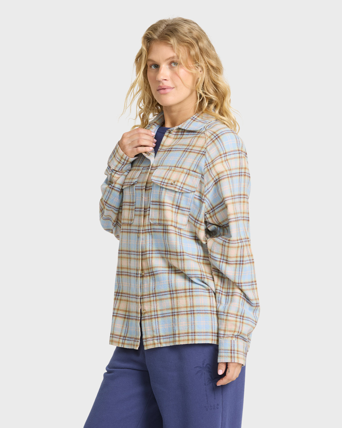 
Coastal Breeze Long Sleeve Flannel Shirt - Cornflower
