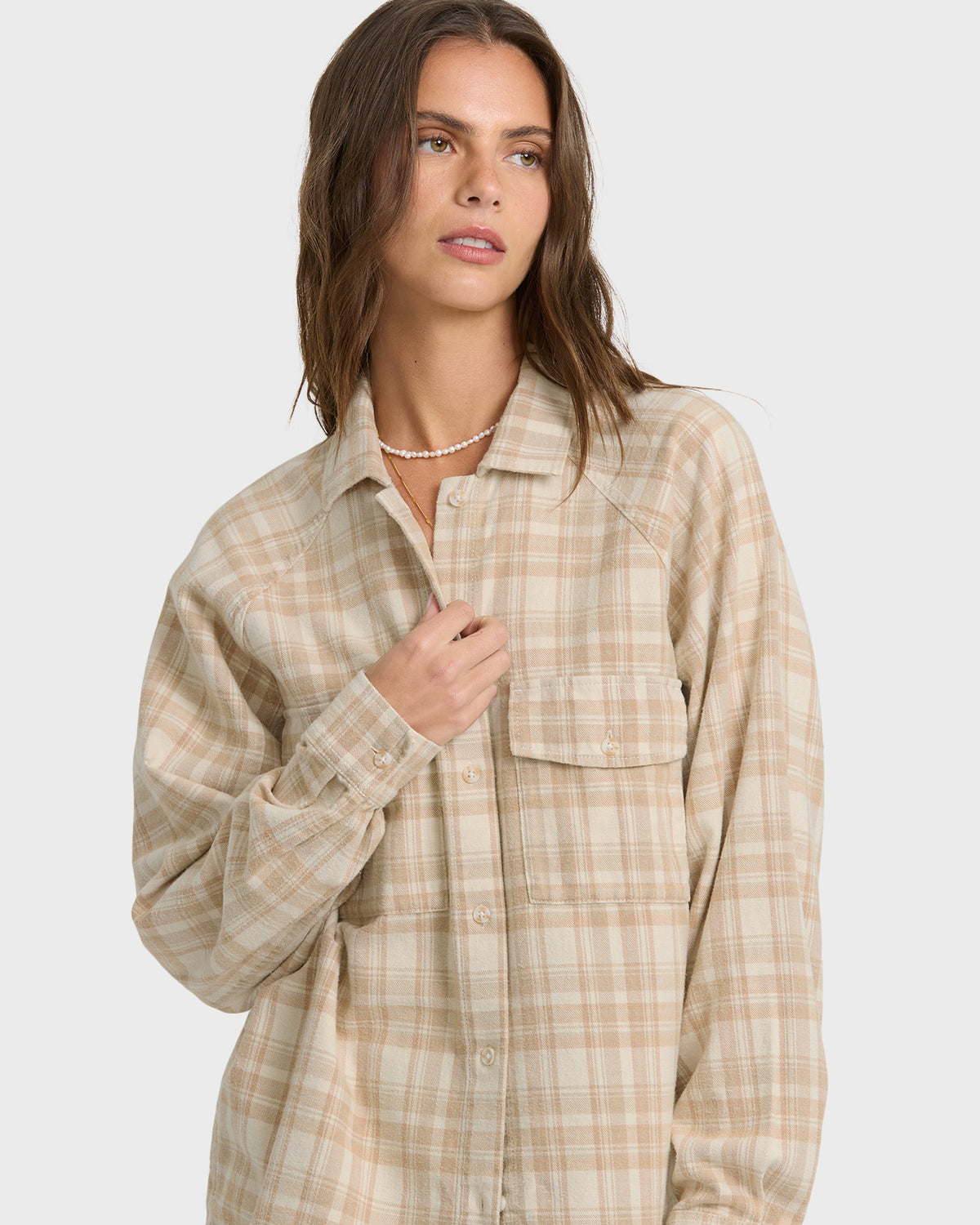 
Coastal Breeze Long Sleeve Flannel Shirt - White Cap