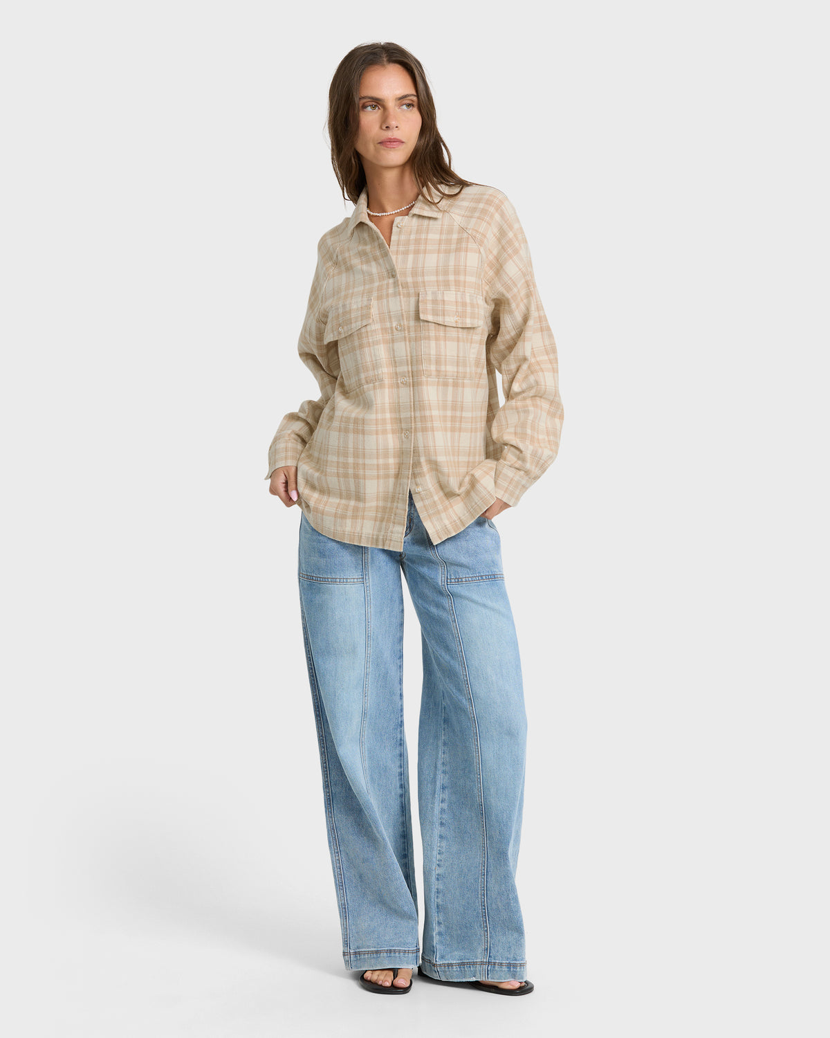 
Coastal Breeze Long Sleeve Flannel Shirt - White Cap