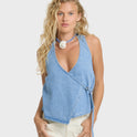 Lyla Saltwashed Halter Top - Sea Blue