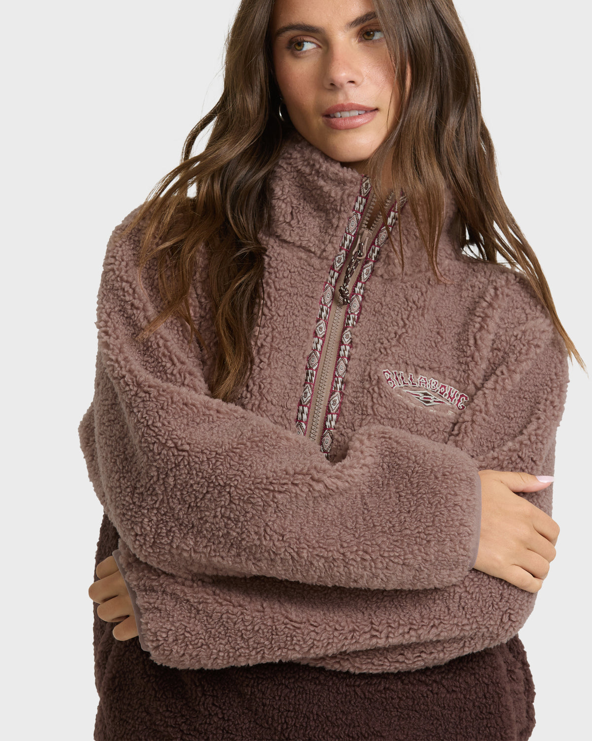 
Horizon Sherpa Mock Neck Half Zip Sweatshirt - Acorn