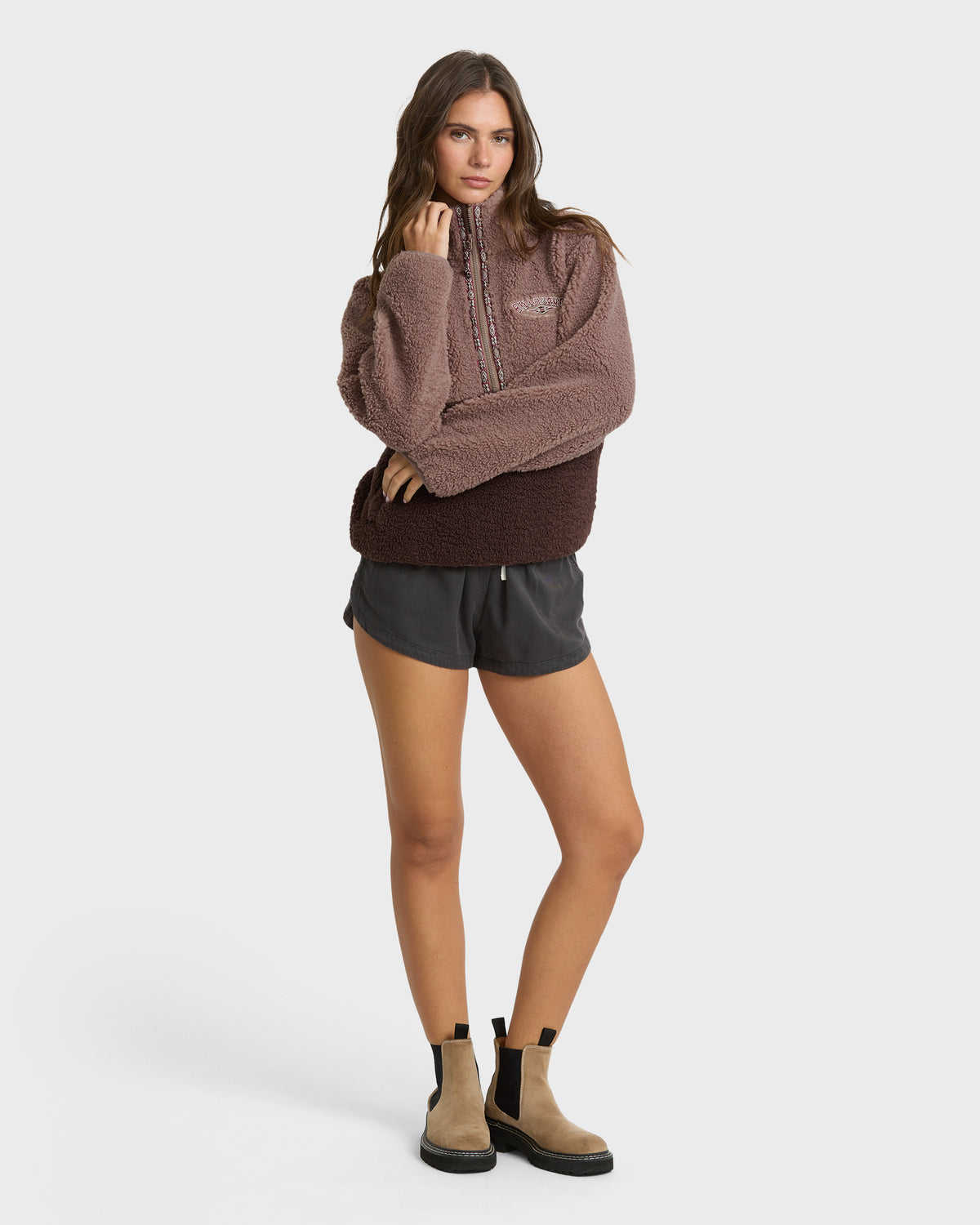
Horizon Sherpa Mock Neck Half Zip Sweatshirt - Acorn