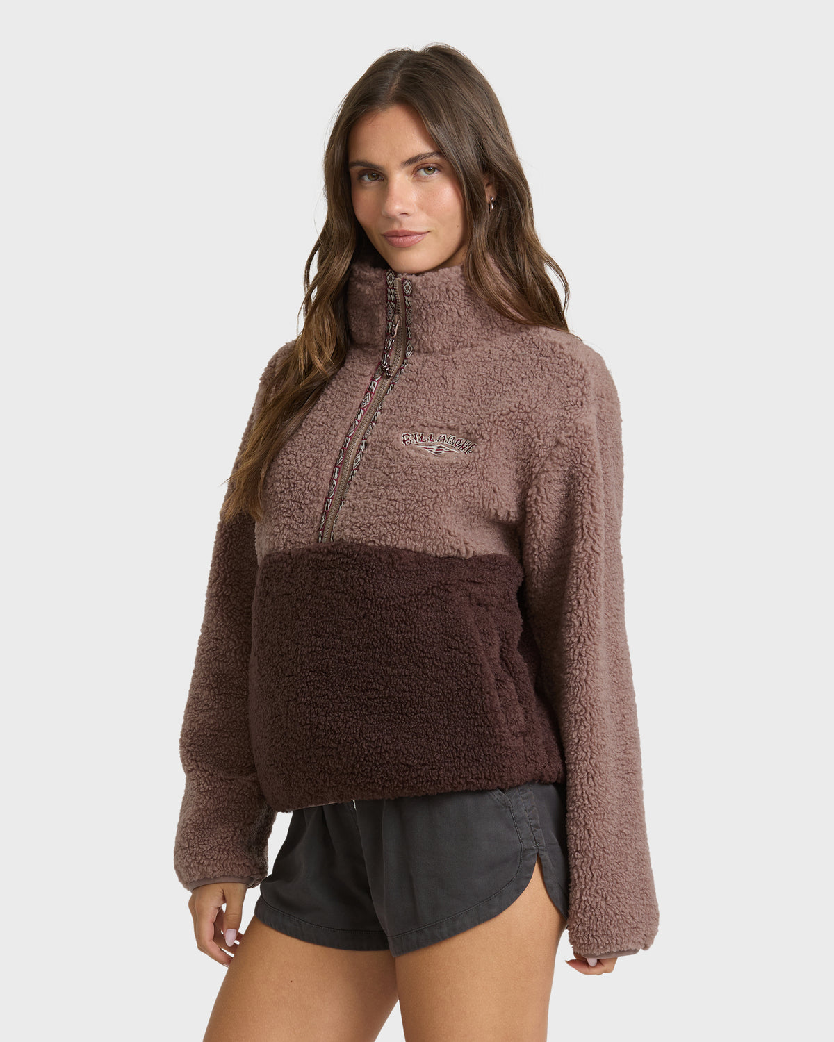 
Horizon Sherpa Mock Neck Half Zip Sweatshirt - Acorn