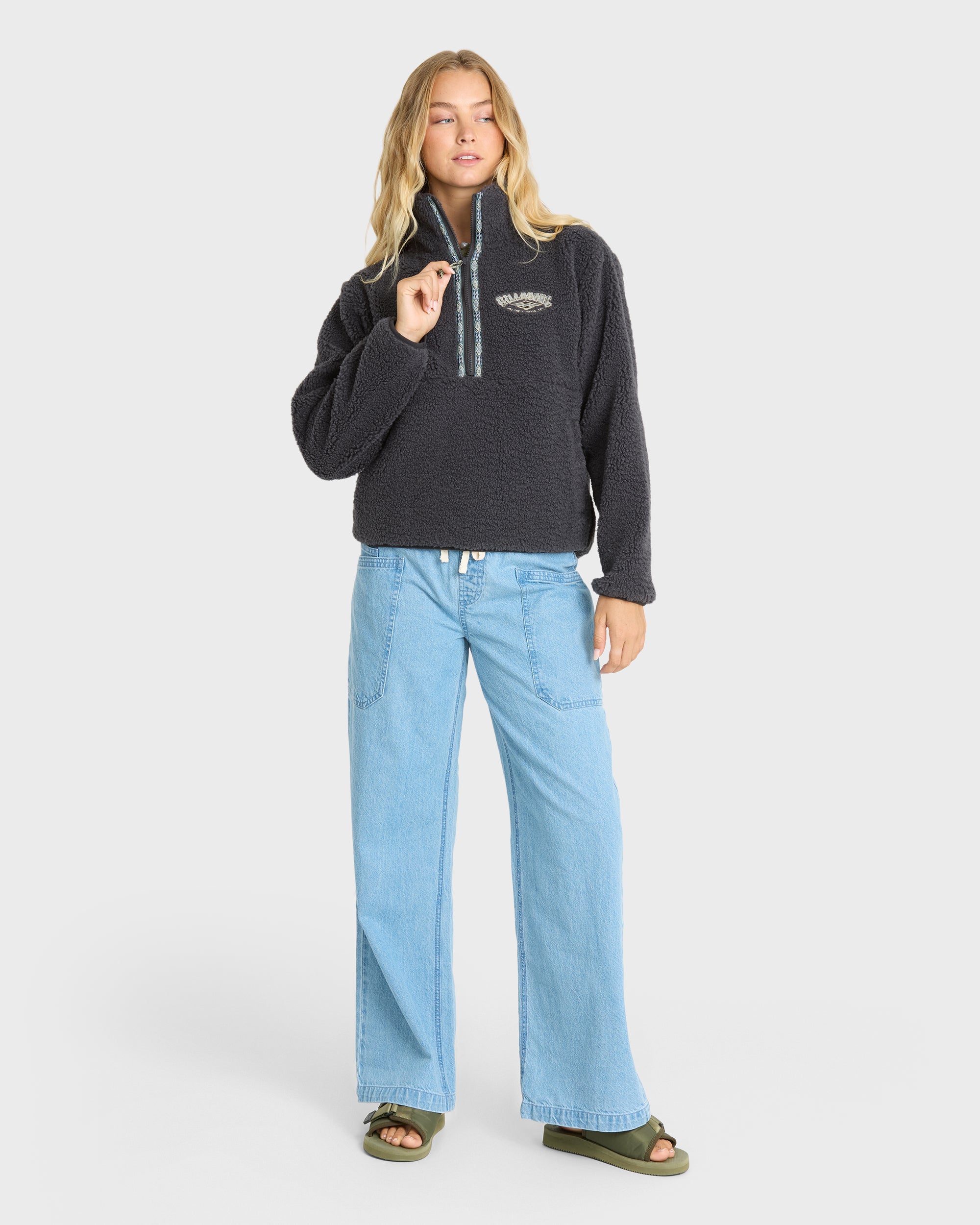 Horizon Sherpa Mock Neck Half Zip Sweatshirt - Black Sands | Billabong