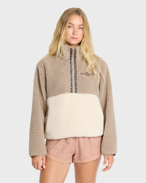 Horizon Sherpa Mock Neck Half Zip Sweatshirt - Cobblestone | Billabong