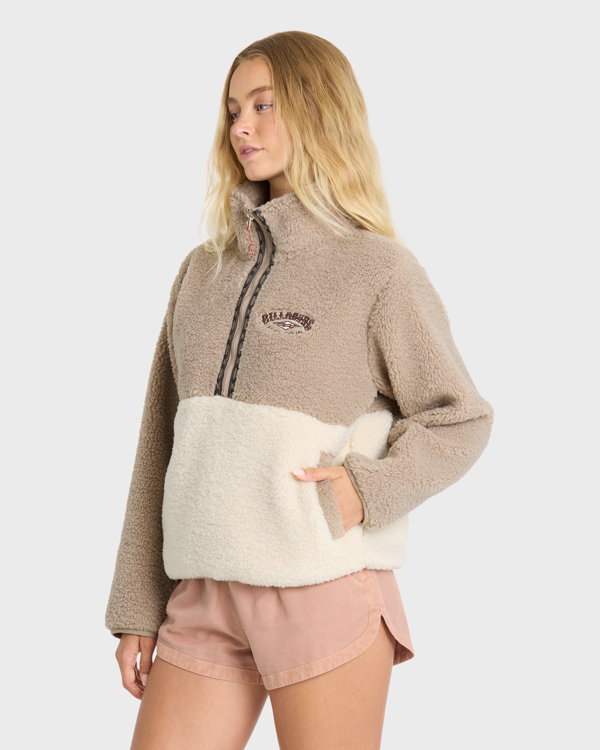 Horizon Sherpa Mock Neck Half Zip Sweatshirt - Cobblestone | Billabong