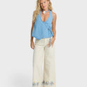 Hibiscus Wave 5-Pocket Pants - White Cap