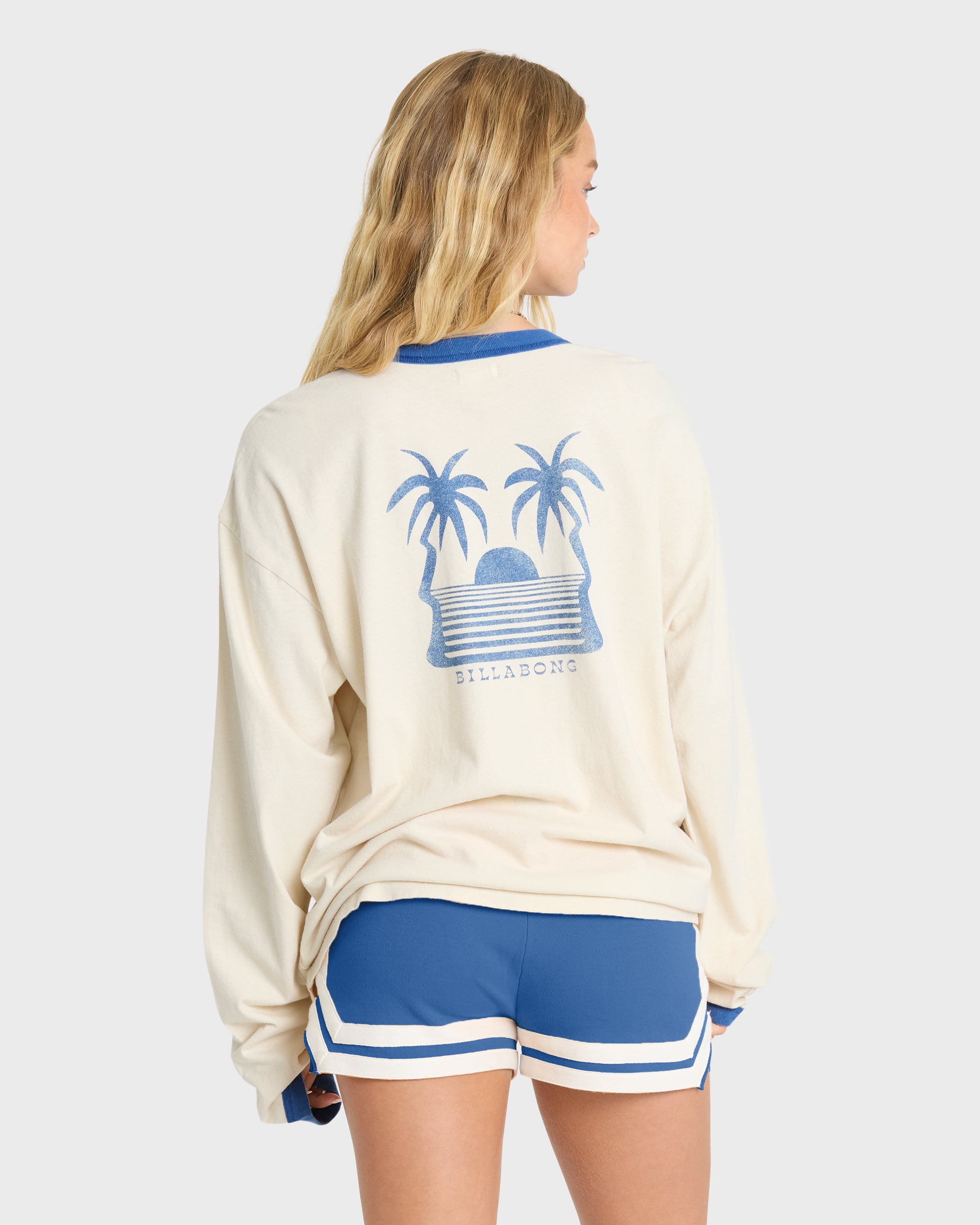 Le Love Surf Ringer Long Sleeve Cotton T-Shirt - White Cap | Billabong