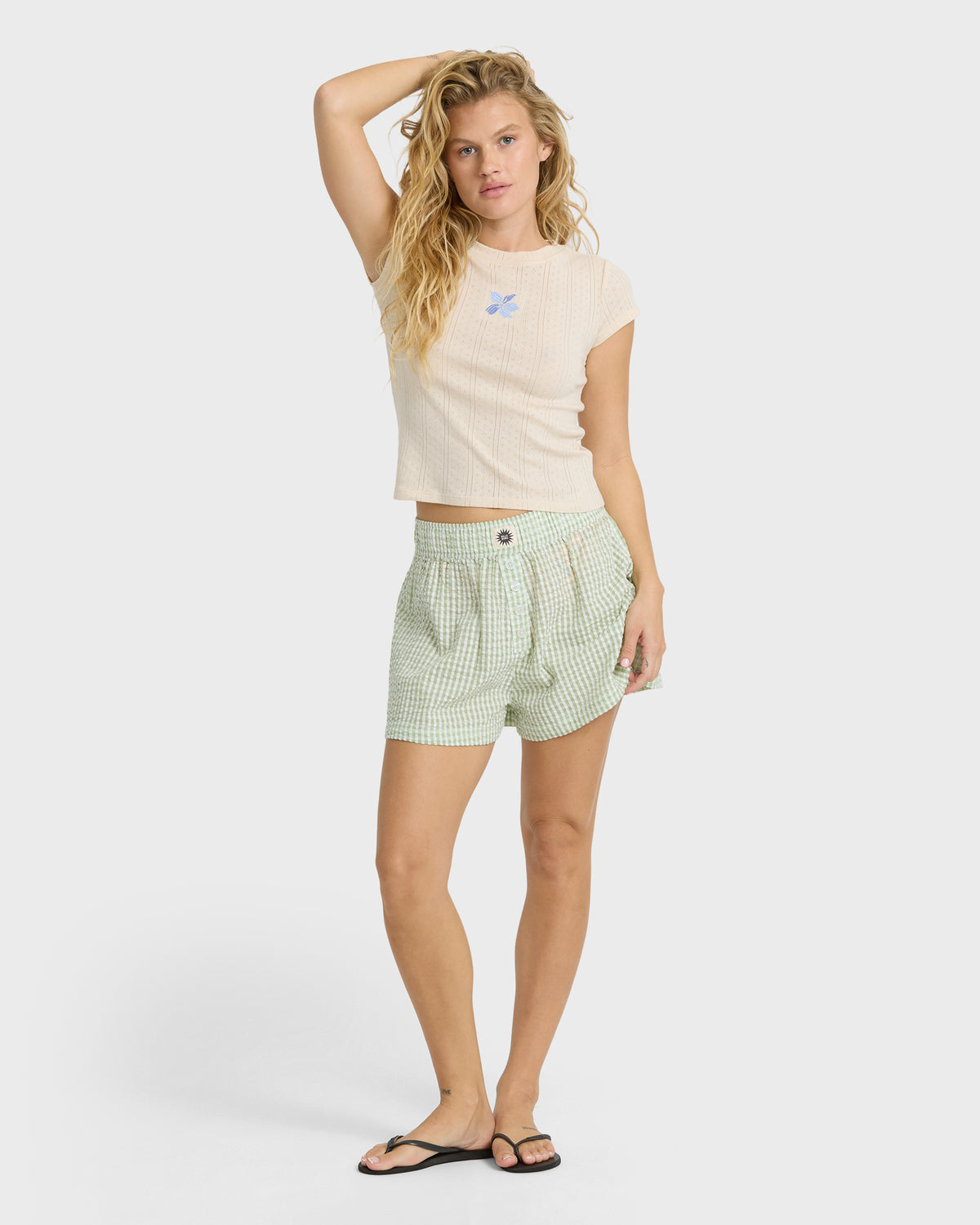 
Just For You Short Sleeve Pointelle T-Shirt - Salt Crystal