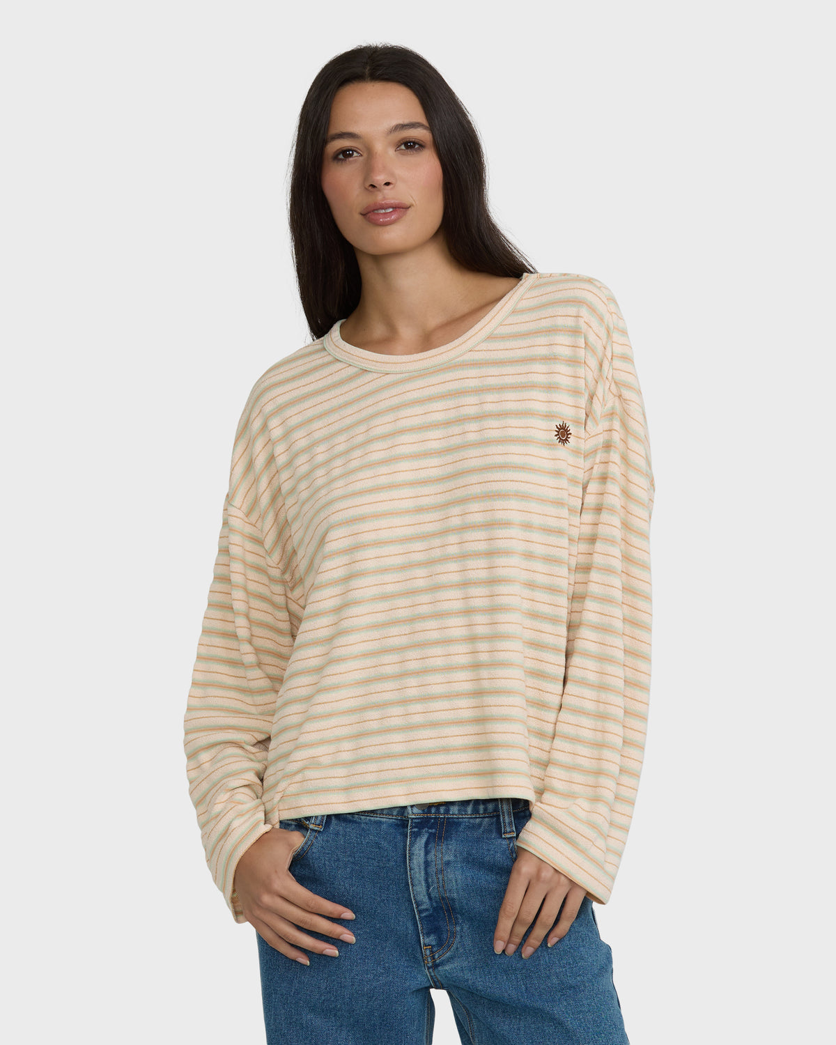 
Surf Girl Throw On Long Sleeve Knit Top - White Cap