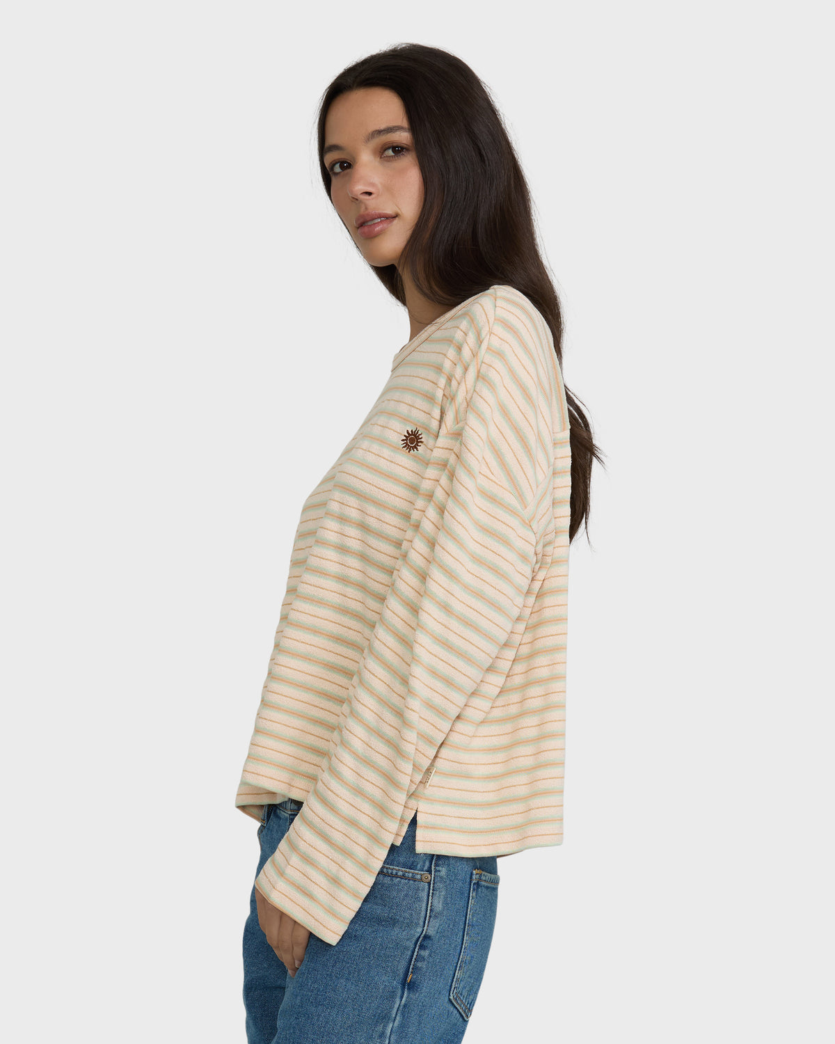 
Surf Girl Throw On Long Sleeve Knit Top - White Cap