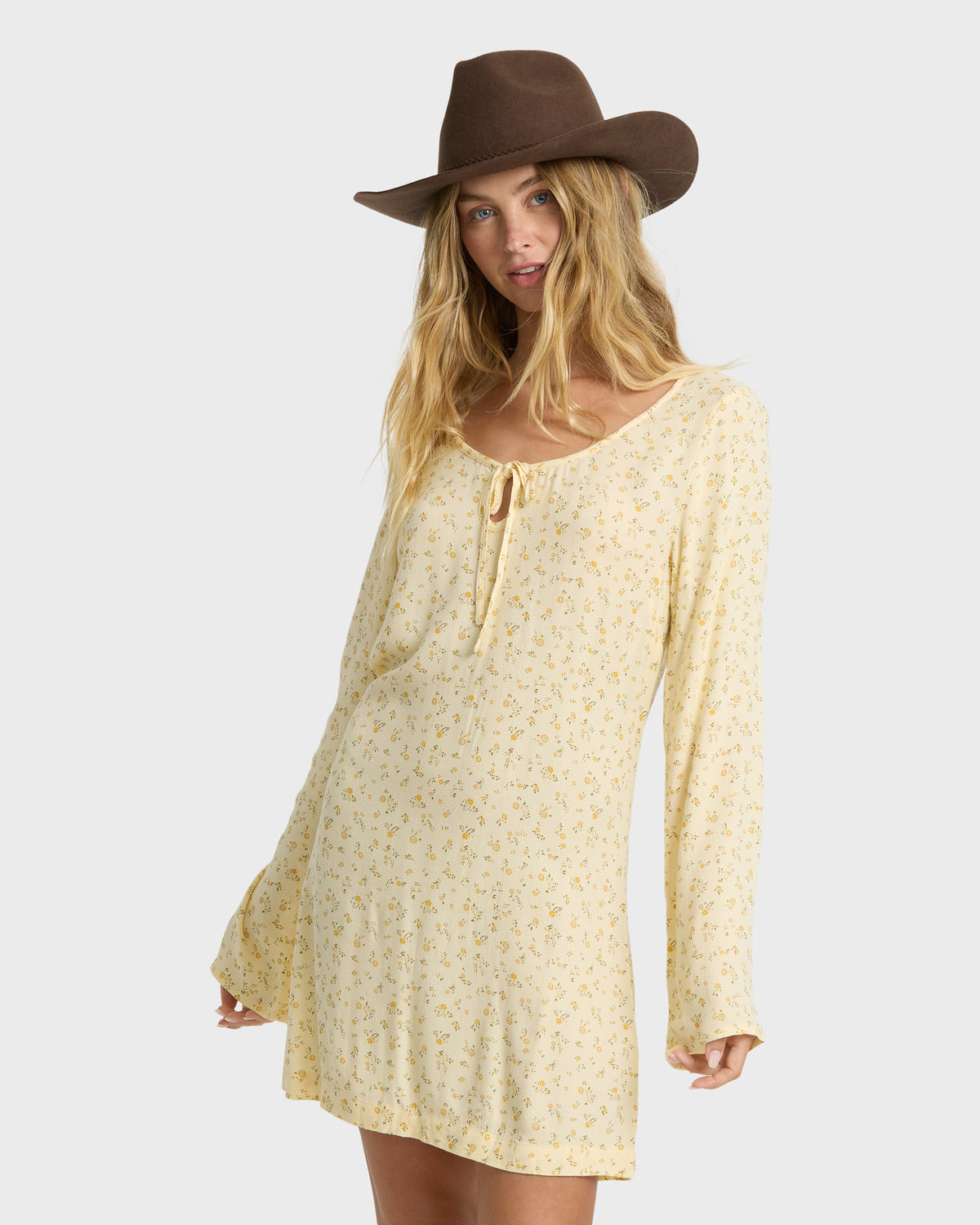 
Fall For You Long Sleeve Mini Dress - Light Yellow