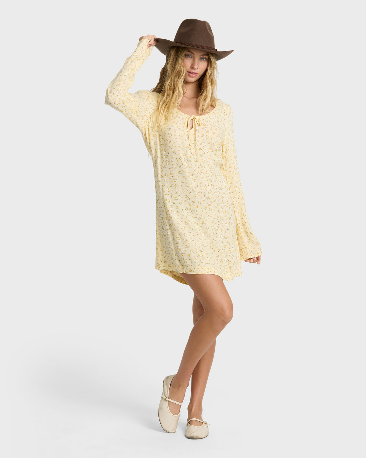 Fall For You Long Sleeve Mini Dress - Light Yellow