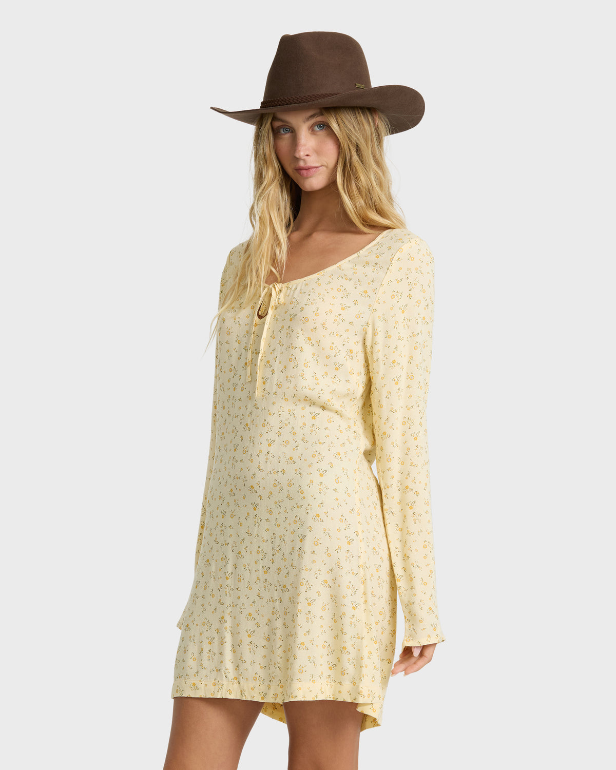 
Fall For You Long Sleeve Mini Dress - Light Yellow