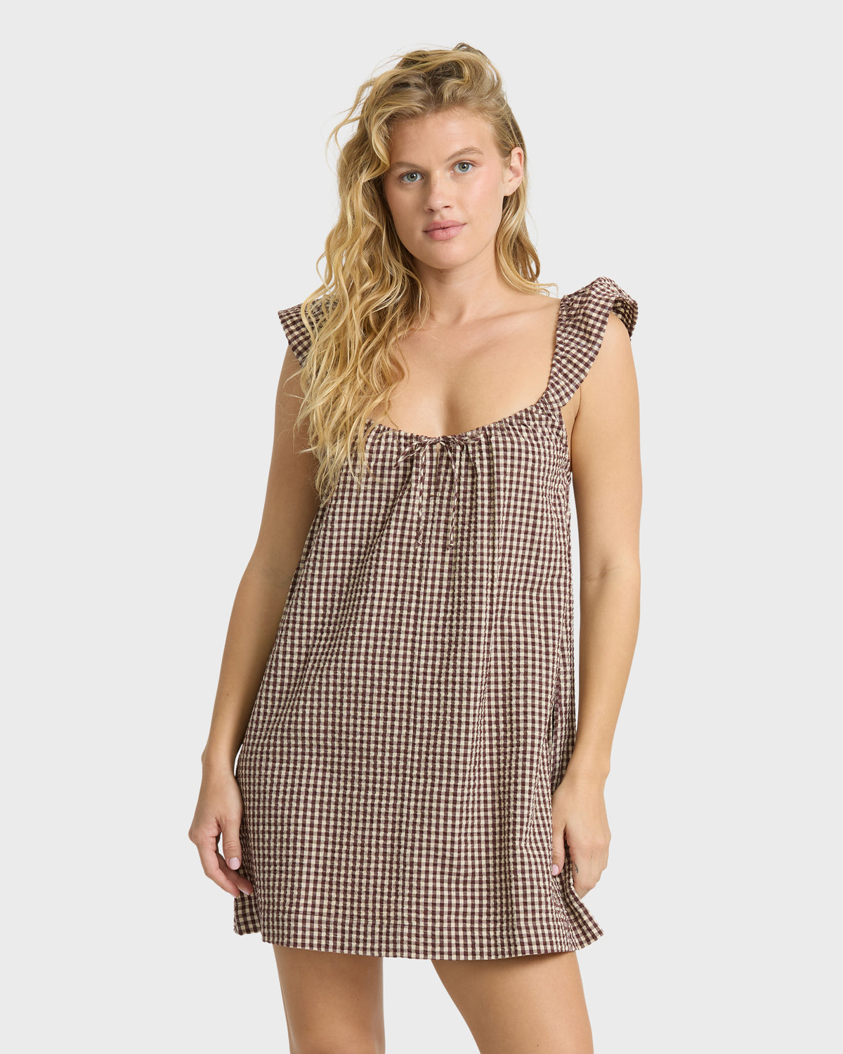 
Dainty Check Mini Dress - Teak