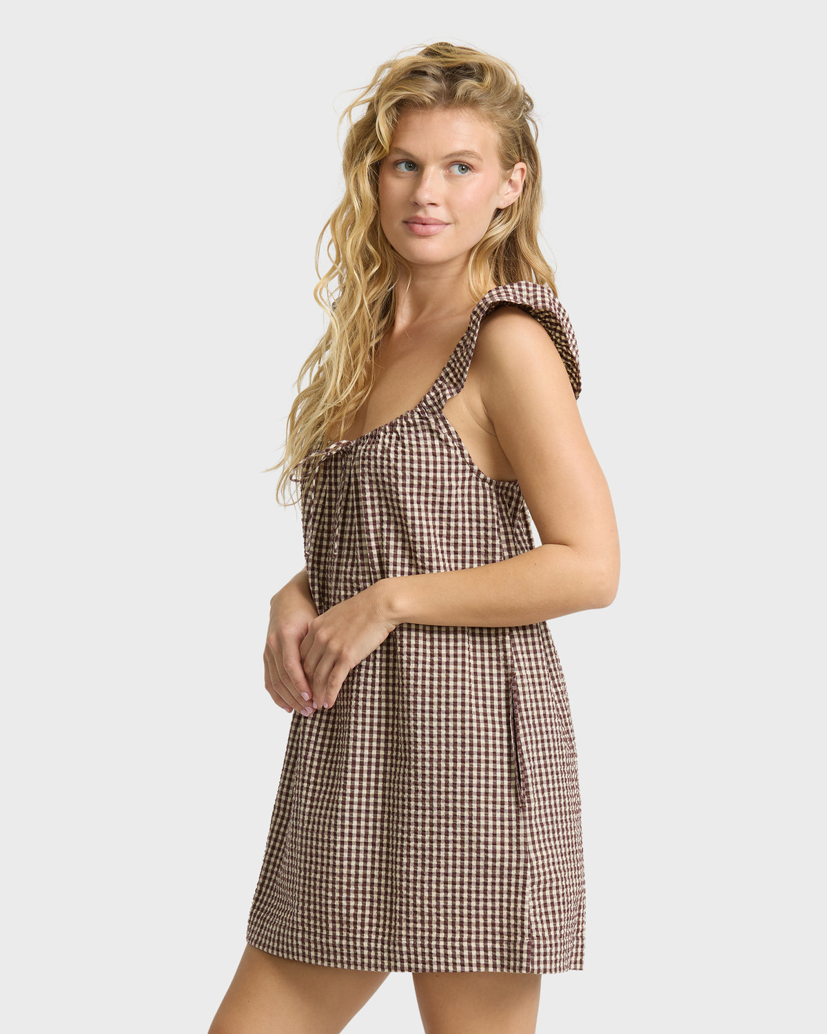 
Dainty Check Mini Dress - Teak