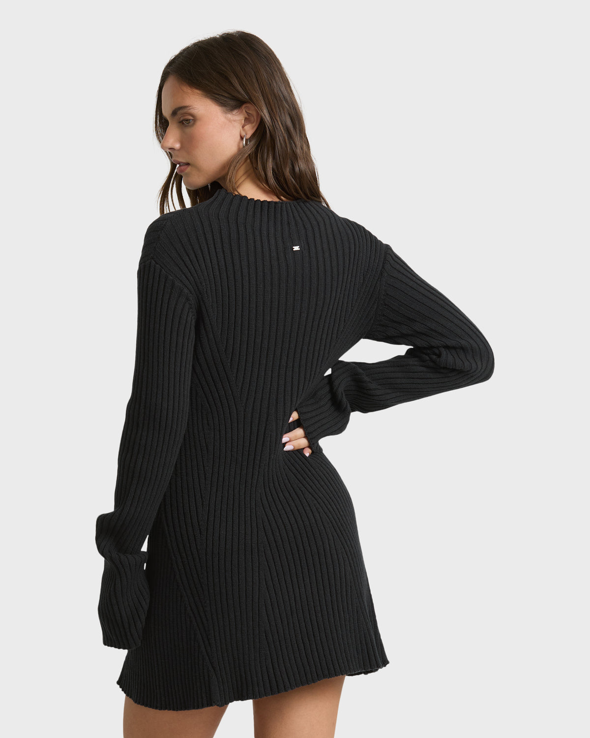 
Ivy Mock Neck Long Sleeve Sweater Mini Dress - Black Sands