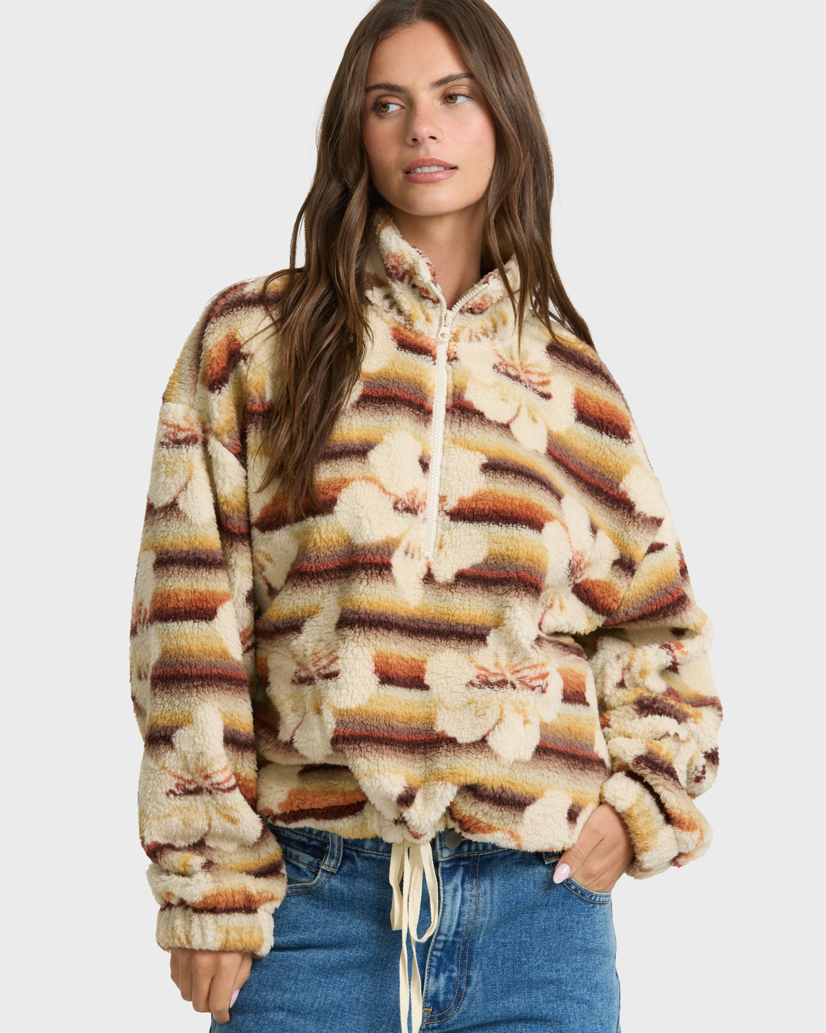 
All The Time Sherpa Quarter Zip Fleece - Brown Multi