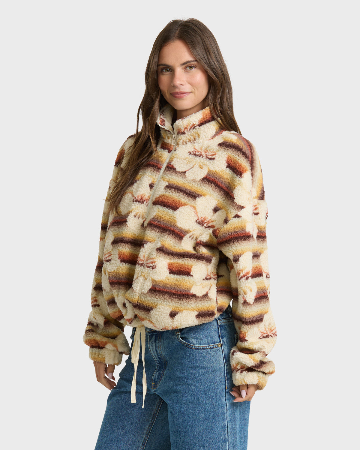 
All The Time Sherpa Quarter Zip Fleece - Brown Multi