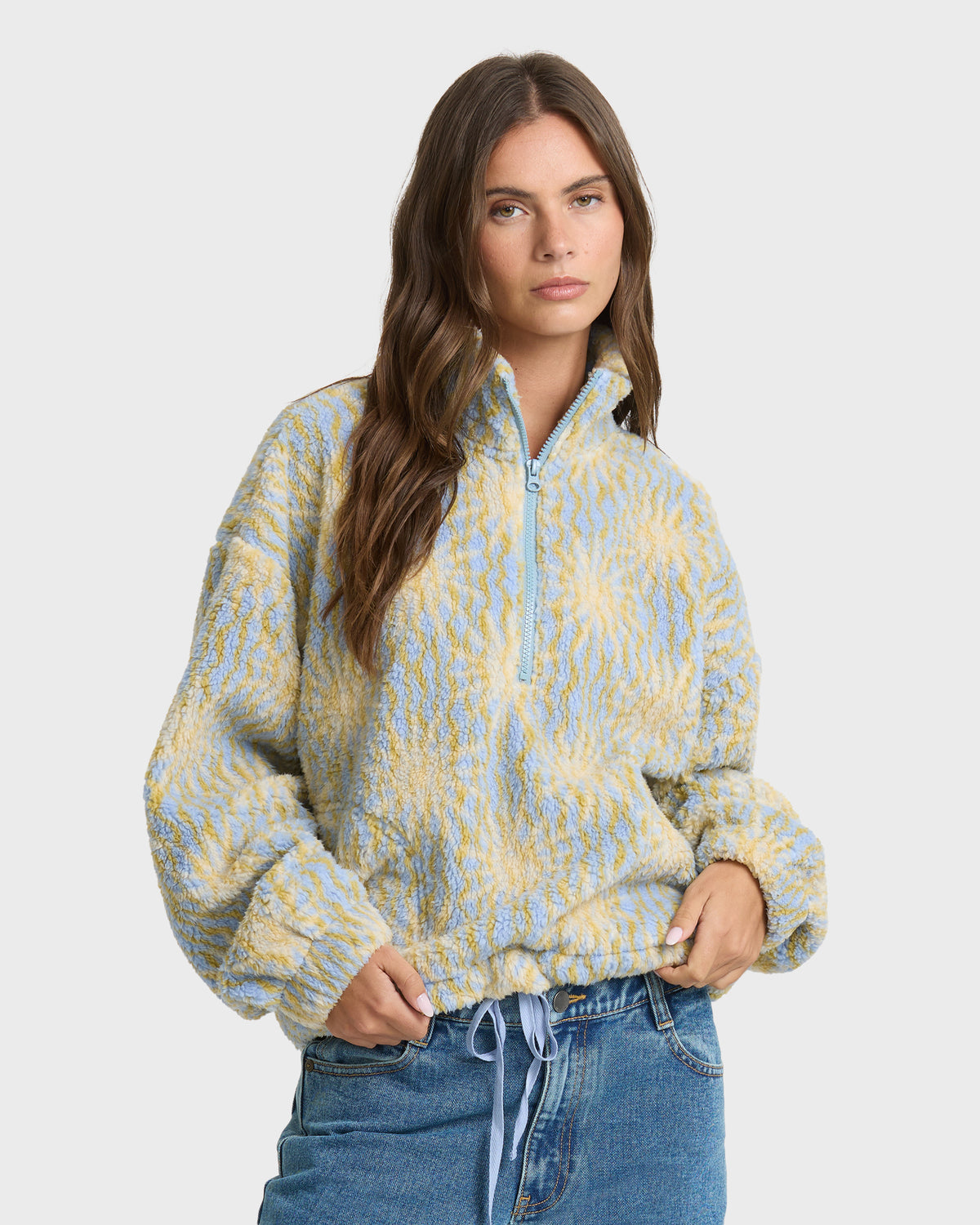 
All The Time Sherpa Quarter Zip Fleece - Cornflower