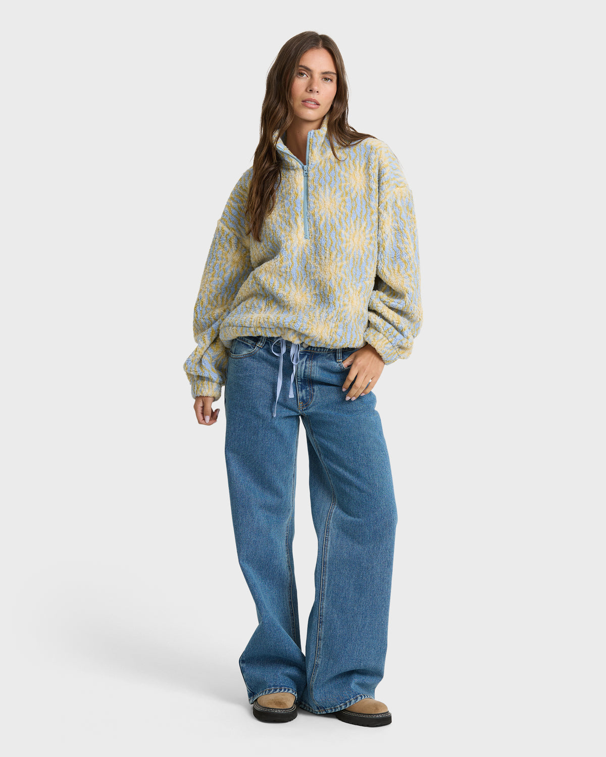 
All The Time Sherpa Quarter Zip Fleece - Cornflower