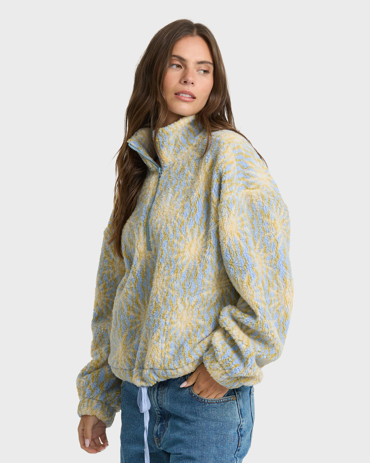 
All The Time Sherpa Quarter Zip Fleece - Cornflower