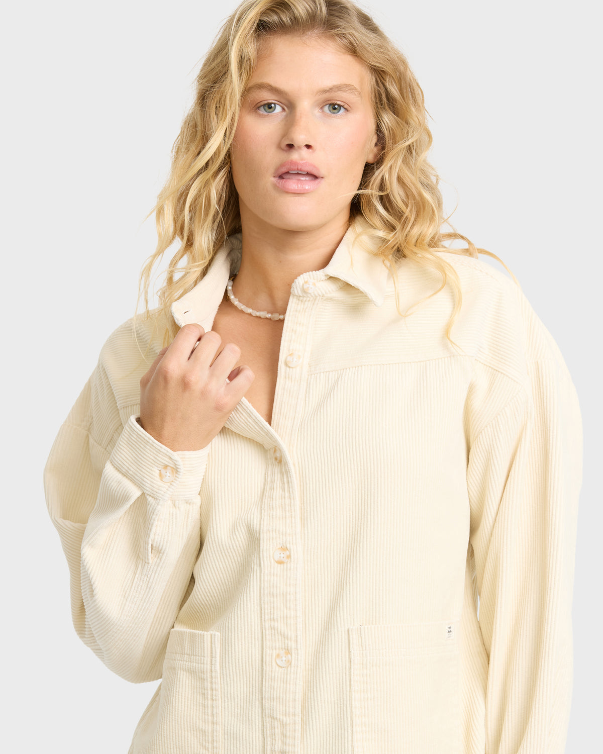 
Cozy Up Long Sleeve Corduroy Overshirt - White Cap
