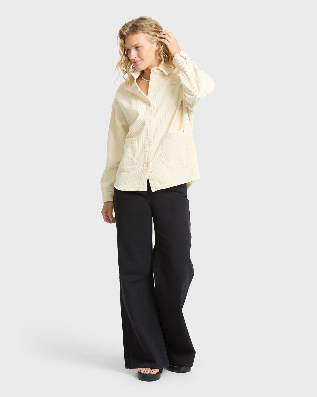 
Cozy Up Long Sleeve Corduroy Overshirt - White Cap
