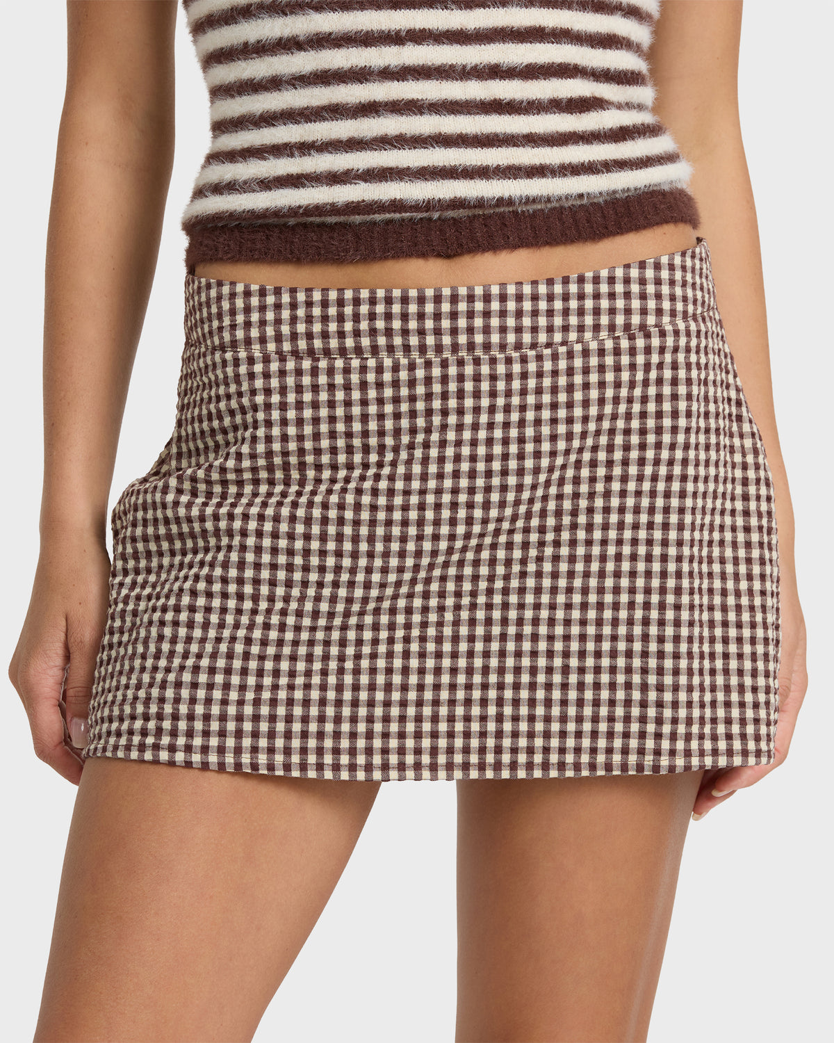 
Dainty Check Skort - Teak