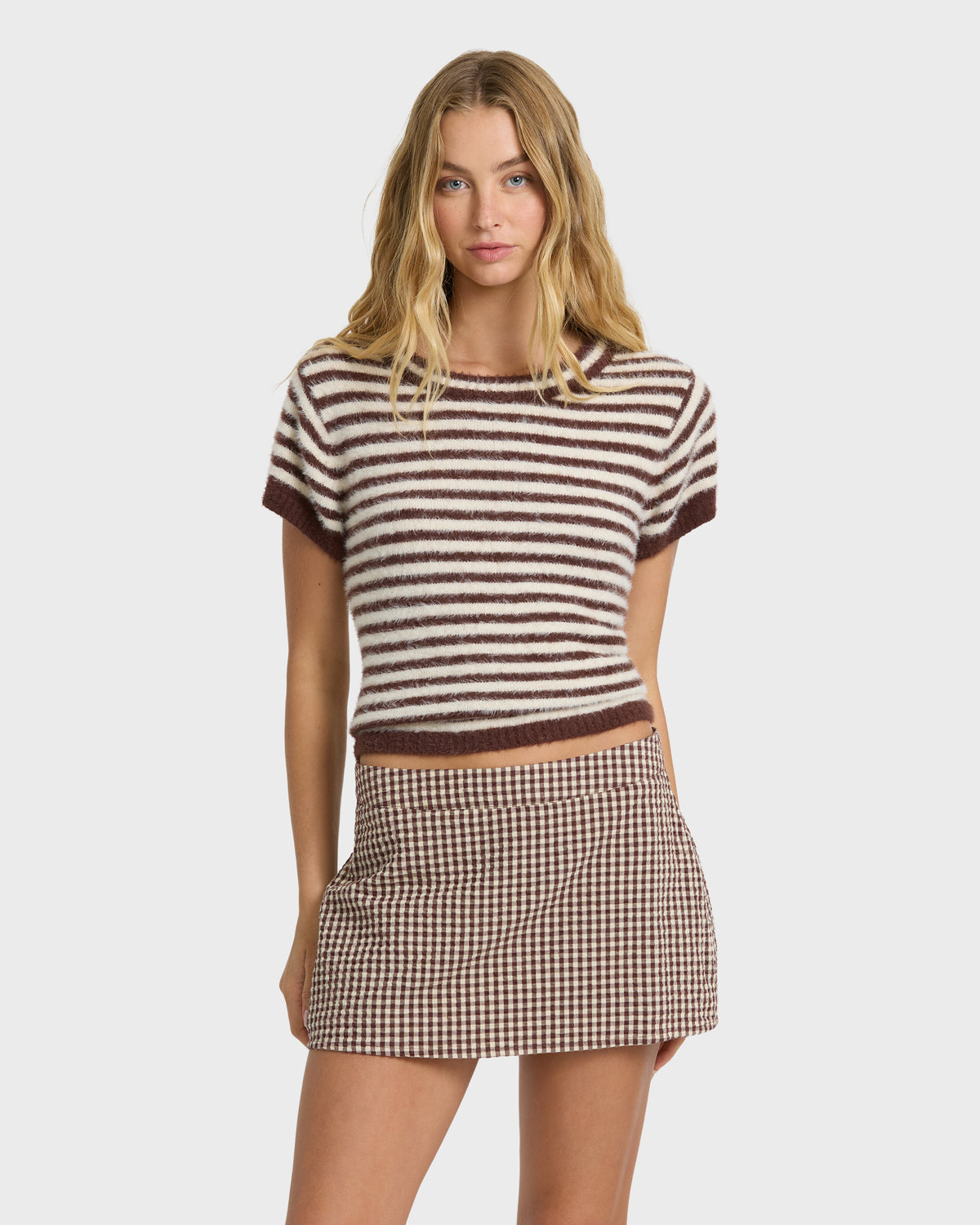 
Dainty Check Skort - Teak