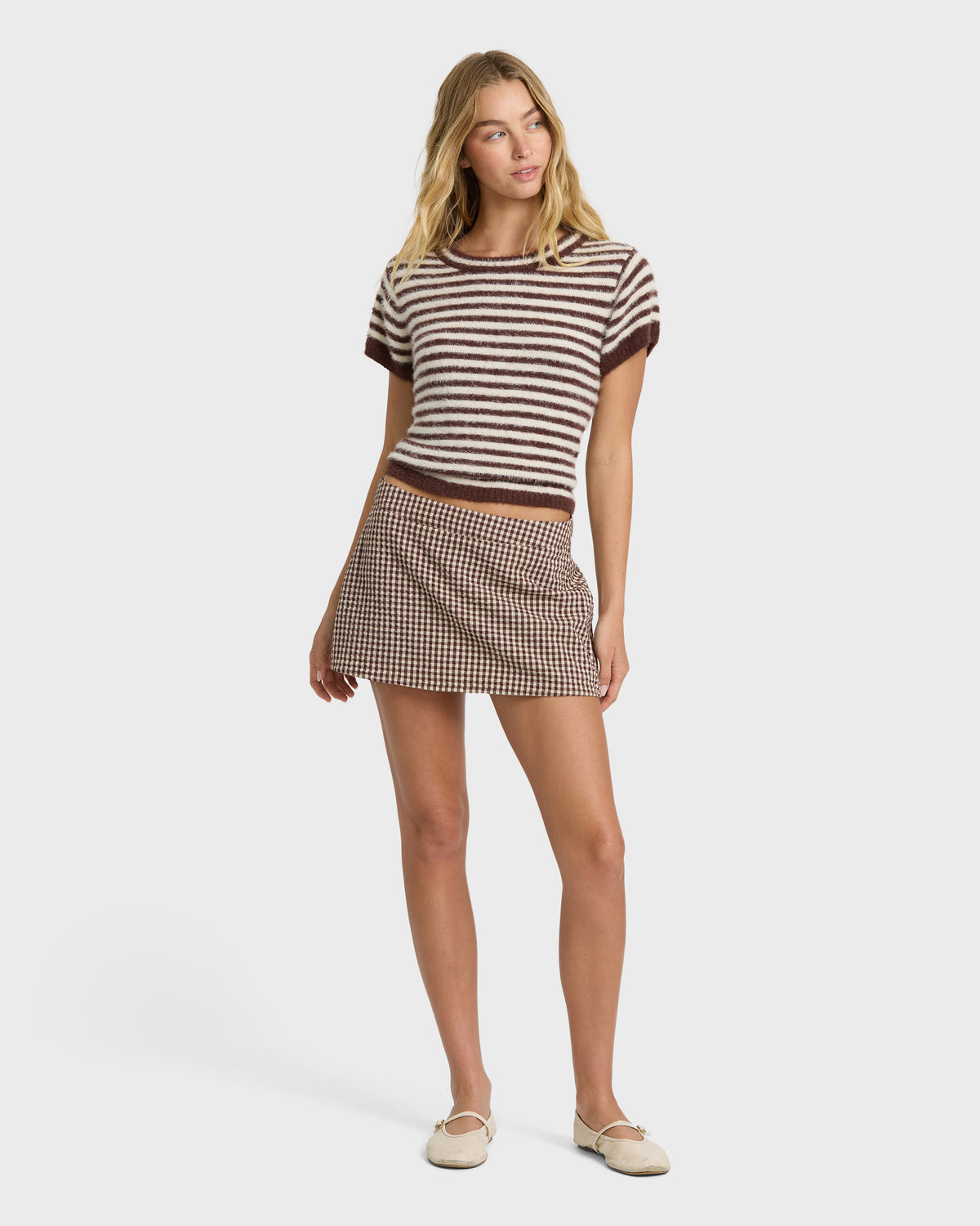 
Dainty Check Skort - Teak