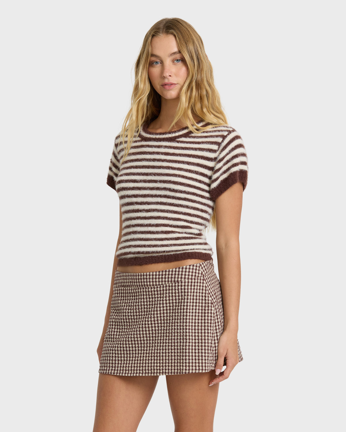 
Dainty Check Skort - Teak