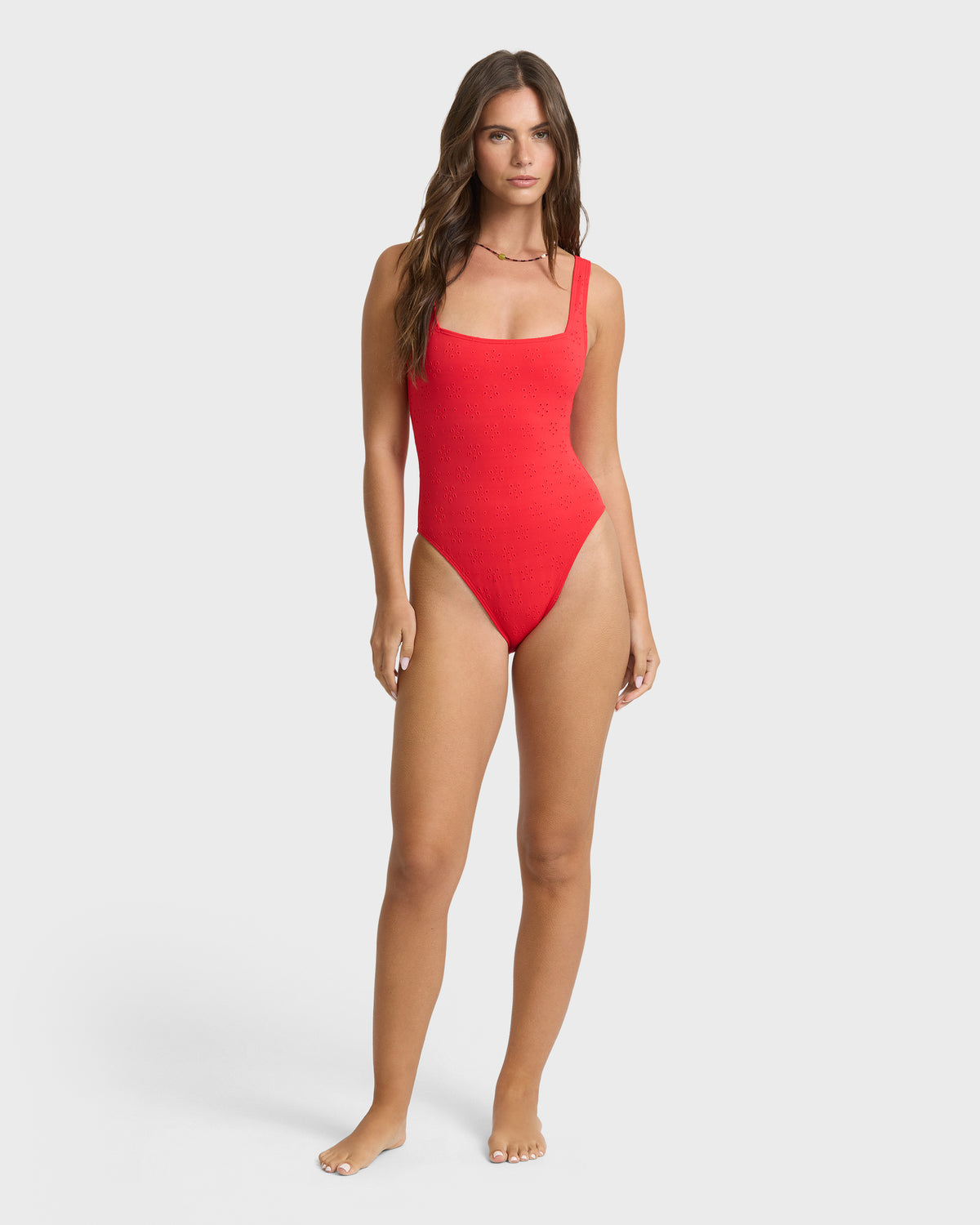 
Simply Sweet Eyelet Square Neck One-Piece Swimsuit - Hibiscus