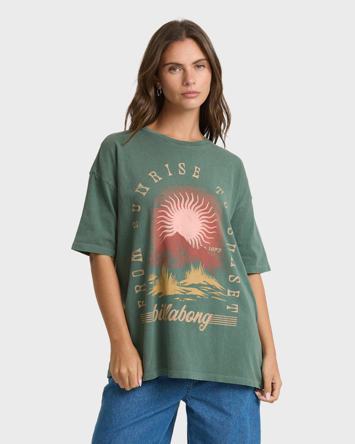 
Sunset View Short Sleeve Cotton T-Shirt - Rain Forest