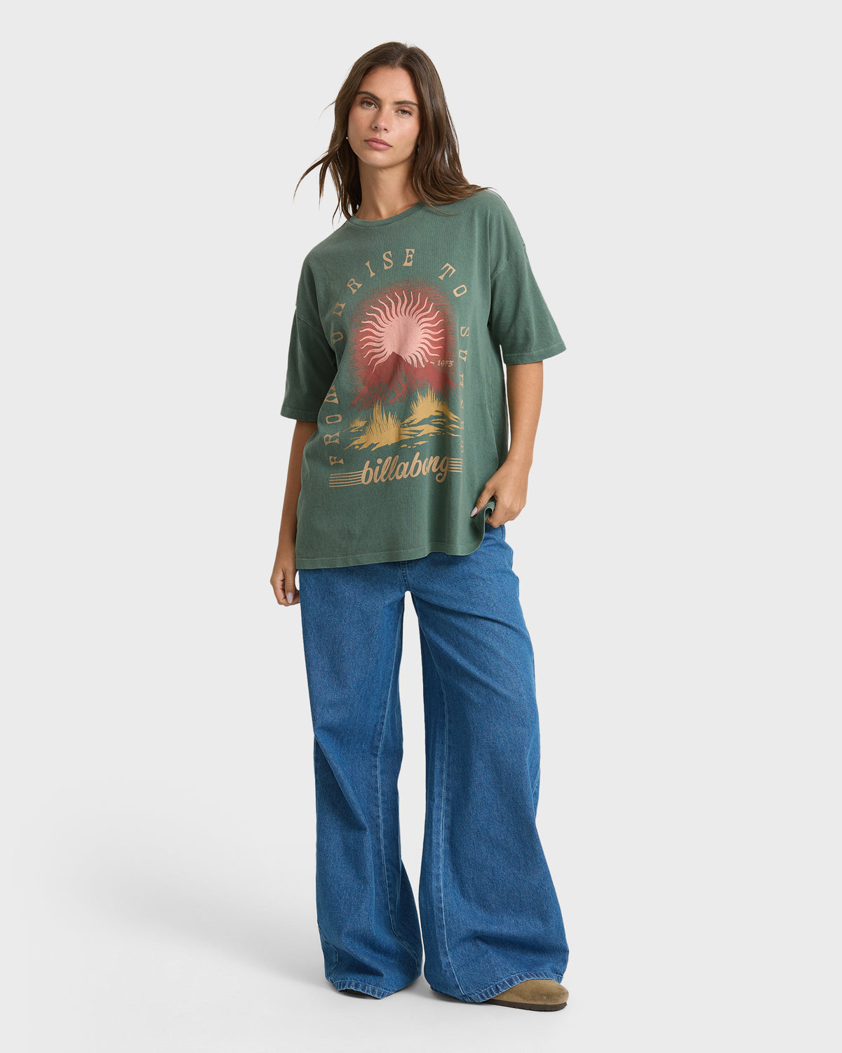 
Sunset View Short Sleeve Cotton T-Shirt - Rain Forest