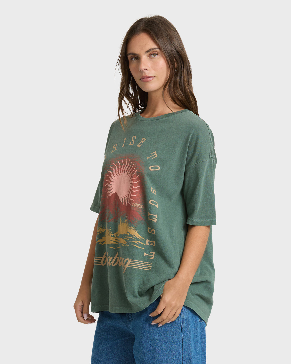 
Sunset View Short Sleeve Cotton T-Shirt - Rain Forest